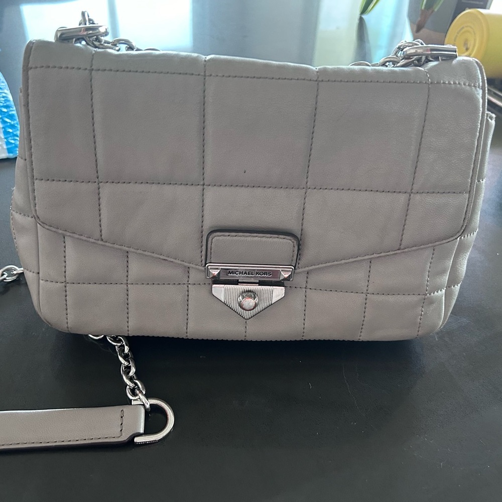 MK Michael Kors, shoulder bag, purse, taupe gray chain handle medium